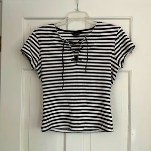 Dark Blue and White Striped Top